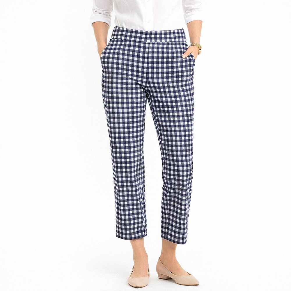 J.Crew Cropped Straight Leg Blue Plaid Preppy Light Academia Work Pant [size 14]